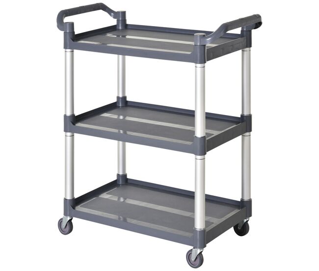 Homcom carrito auxiliar con ruedas de 3 niveles, marco de aleación de aluminio, carrito de cocina, carga de 35 kg por estante, para comedor, sala, baño, 88x44x93 cm, gris