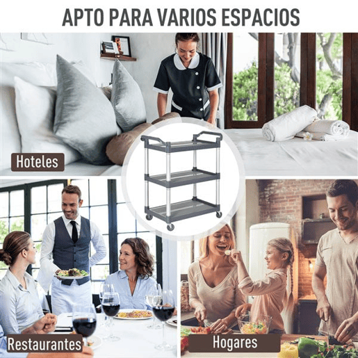 HOMCOM Carrinho Auxiliar com Rodas e Liga de Alumínio Carrinho de Cozinha com 3 Prateleiras Carrinho de Armazenamento Carga 105 kg para Sala de Jantar Casa de Banho 88x44x93 cm Cinza