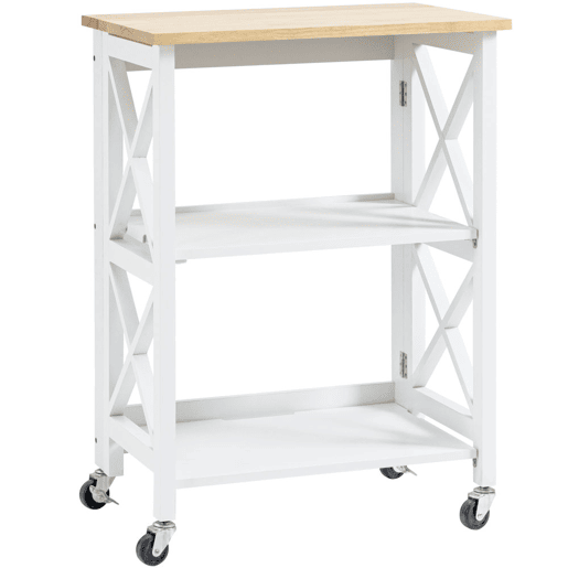 HOMCOM Carrinho de Cozinha Dobrável Carrinho de Serviço com Rodas e Prateleiras de 2 Níveis 60x40x84cm Branco