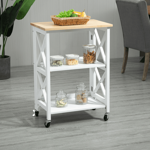 HOMCOM Carrinho de Cozinha Dobrável Carrinho de Serviço com Rodas e Prateleiras de 2 Níveis 60x40x84cm Branco