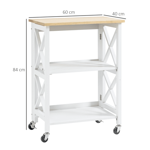 HOMCOM Carrinho de Cozinha Dobrável Carrinho de Serviço com Rodas e Prateleiras de 2 Níveis 60x40x84cm Branco