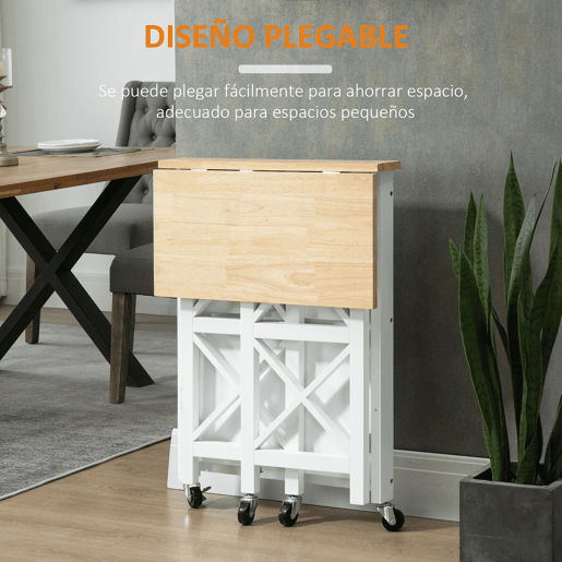 HOMCOM Carrinho de Cozinha Dobrável Carrinho de Serviço com Rodas e Prateleiras de 2 Níveis 60x40x84cm Branco