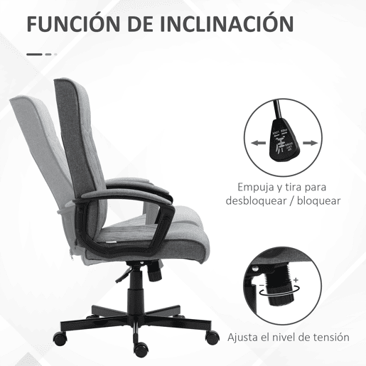 Vinsetto Cadeira de Escritório Giratória 360° Cadeira de Escritório com Encosto Alto Altura Ajustável e Função de Inclinação para Escritório Carga 120kg 65x65x102-112,5cm Cinza Escuro