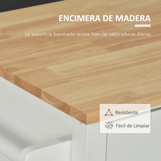 HOMCOM Carrinho de Cozinha com Rodas Móvel Auxiliar de Cozinha com 1 Gaveta 2 Portas 3 Prateleiras Abertas e Barra Lateral para Sala de Jantar 107,5x48x89cm Branco