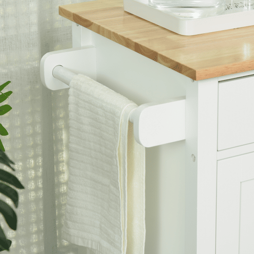HOMCOM Carrinho de Cozinha com Rodas Móvel Auxiliar de Cozinha com 1 Gaveta 2 Portas 3 Prateleiras Abertas e Barra Lateral para Sala de Jantar 107,5x48x89cm Branco