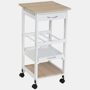 HOMCOM Carrinho de cozinha Carrinho de serviço de 4 níveis com rodas giratórias Gaveta Prateleiras Garrafeira Armazenamento De Cozinha Sala de estar Sala de jantar 37x37x76 cm Branco
