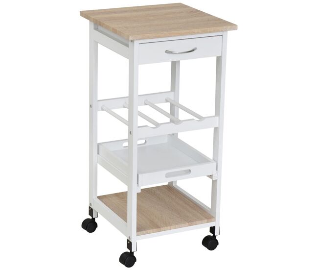 Homcom carrito de cocina carro de servicio de 4 niveles con ruedas cajón estantes botellero almacenaje para cocina sala de estar comedor 37x37x76 cm