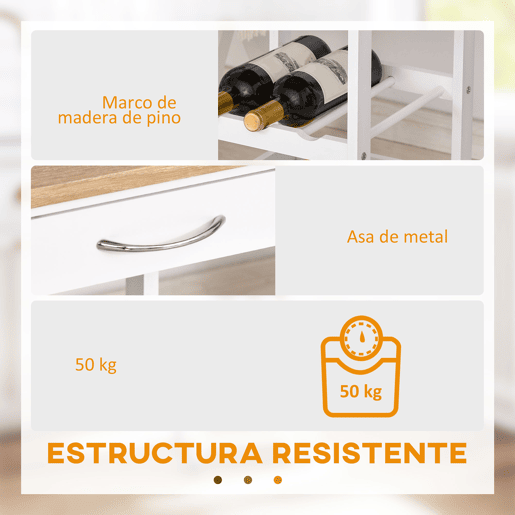 HOMCOM Carrinho de cozinha Carrinho de serviço de 4 níveis com rodas giratórias Gaveta Prateleiras Garrafeira Armazenamento De Cozinha Sala de estar Sala de jantar 37x37x76 cm Branco