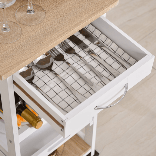 HOMCOM Carrinho de cozinha Carrinho de serviço de 4 níveis com rodas giratórias Gaveta Prateleiras Garrafeira Armazenamento De Cozinha Sala de estar Sala de jantar 37x37x76 cm Branco