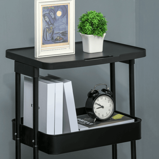 HOMCOM Carrinho de Cozinha com Rodas Carrinho de Armazenamento de 3 Níveis e Rodas com Freio para Sala de Estar Dormitório Escritório 46x34,5x76,5cm Preto