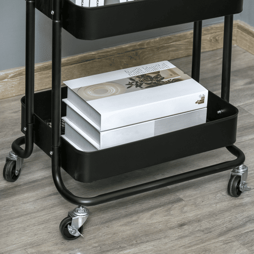HOMCOM Carrinho de Cozinha com Rodas Carrinho de Armazenamento de 3 Níveis e Rodas com Freio para Sala de Estar Dormitório Escritório 46x34,5x76,5cm Preto