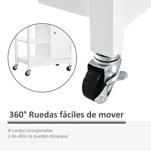 HOMCOM Carrinho de Cozinha Carrinho de Serviço Multifuncional com 1 Gaveta 1 Armário 3 Prateleiras Abertas para Armazenamento 66x39,5x86,5 cm Branco