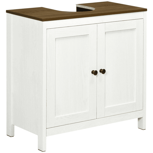 kleankin Móvel para Lavatório Pousar Armário para Casa de Banho de Madeira com 2 Portas e Prateleira Ajustável Estilo Moderno 60x30x60cm Branco Envelhecido e Madeira