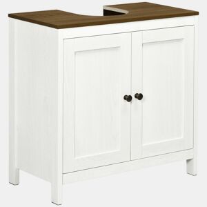 kleankin Móvel para Lavatório Pousar Armário para Casa de Banho de Madeira com 2 Portas e Prateleira Ajustável Estilo Moderno 60x30x60cm Branco Envelhecido e Madeira