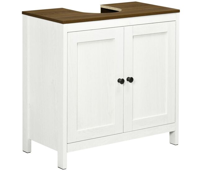 Kleankin mueble para debajo del lavabo armario bajo lavabo de madera con 2 puertas y estante ajustable armario de baño de suelo moderno 60x30x60 cm