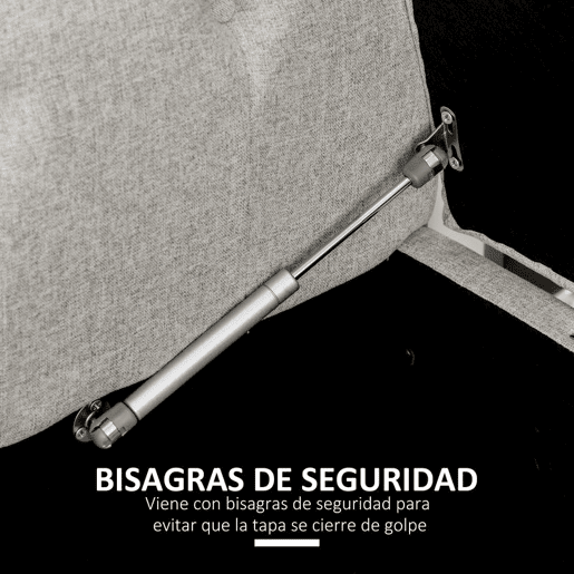 HOMCOM Banco de Pé de Cama Banco de Armazenamento de Linho com Dobradiças na Tampa Pés de Madeira e Apoio para os Braços para Dormitórios Sala de Estar Corredor Carga 150kg 146,5x49x74,5cm Cinza Claro