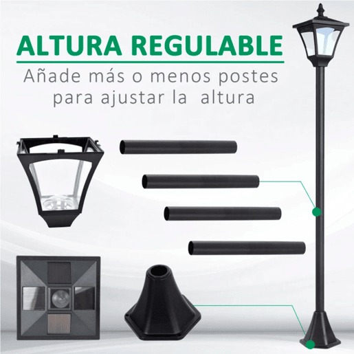 Outsunny Candeeiro Solar de Jardim com Proteção IP44 Luzes LED para Exterior Pátio Varanda 15x15x120 cm Preto