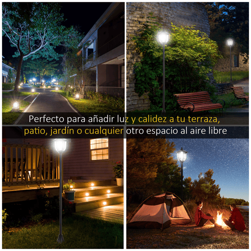 Outsunny Candeeiro Solar de Jardim com Proteção IP44 Luzes LED para Exterior Pátio Varanda 15x15x120 cm Preto