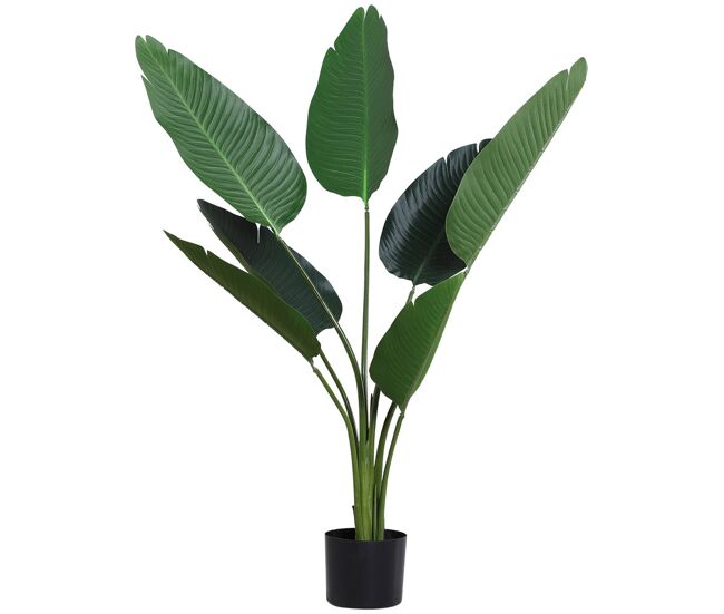 Outsunny planta de decoración artificial de palma árbol realista con maceta 7 hojas para interior no requiere instalación ø15x120 cm verde