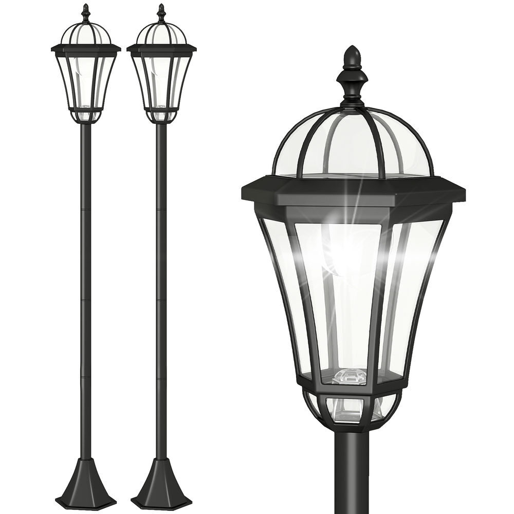 Outsunny 2 farolas solares de jardín con 2 luces led blanca impermeable ip44 apagado automático set de 2 farolas de exterior para camino terraza patio
