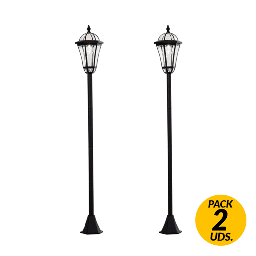 Outsunny 2 Candeeiros Solares de Jardim com 2 Luzes LED Branca Impermeável IP44 Ligação Automática Conjunto de 2 Candeeiros de Exterior para Caminho Terraço Pátio 18,5x18,5x129 cm Preto