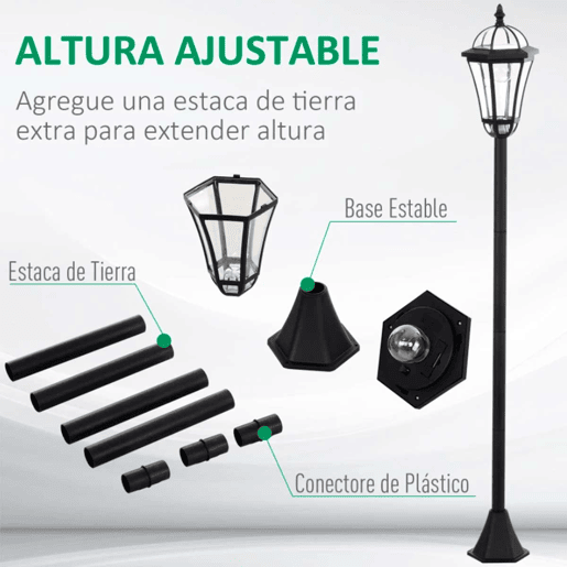 Outsunny 2 Candeeiros Solares de Jardim com 2 Luzes LED Branca Impermeável IP44 Ligação Automática Conjunto de 2 Candeeiros de Exterior para Caminho Terraço Pátio 18,5x18,5x129 cm Preto