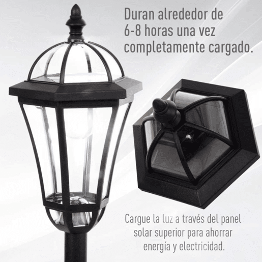 Outsunny 2 Candeeiros Solares de Jardim com 2 Luzes LED Branca Impermeável IP44 Ligação Automática Conjunto de 2 Candeeiros de Exterior para Caminho Terraço Pátio 18,5x18,5x129 cm Preto