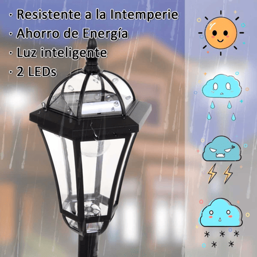 Outsunny 2 Candeeiros Solares de Jardim com 2 Luzes LED Branca Impermeável IP44 Ligação Automática Conjunto de 2 Candeeiros de Exterior para Caminho Terraço Pátio 18,5x18,5x129 cm Preto