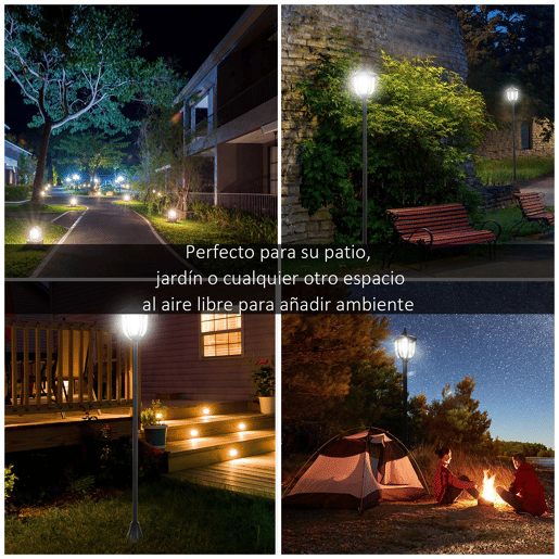Outsunny Candeeiro Solar com Painel Solar Candeeiro de Jardim com 6 LEDS Autonomia 6-8 horas Ø26x177 cm Preto