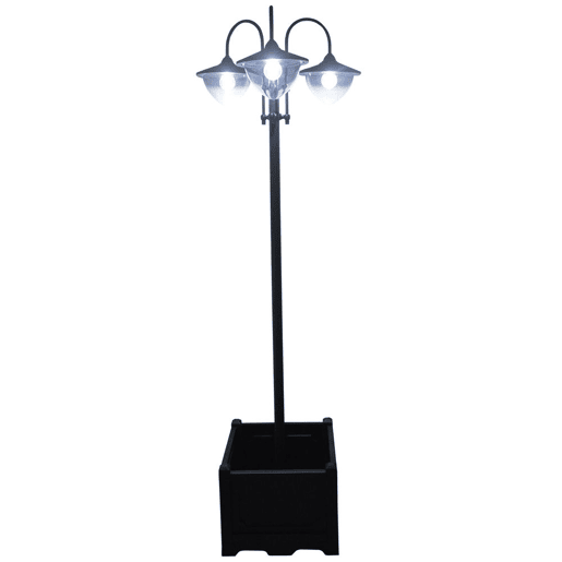 Outsunny Candeeiro Solar de Jardim com 18 Luzes LED Branco Frio 6000K Impermeável IP44 Sensor de Noite e Base em Forma de Floreira Candeeiro de Exterior para Terraço Pátio 60x55x189cm Preto