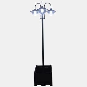 Outsunny Candeeiro Solar de Jardim com 18 Luzes LED Branco Frio 6000K Impermeável IP44 Sensor de Noite e Base em Forma de Floreira Candeeiro de Exterior para Terraço Pátio 60x55x189cm Preto