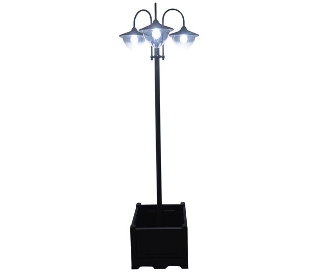 Outsunny farol solar de jardín con 18 luces led blanca fría 6000k impermeable ip44 sensor de noche y base de maceta farola de exterior para camino terraza patio 60x55x189 cm negro