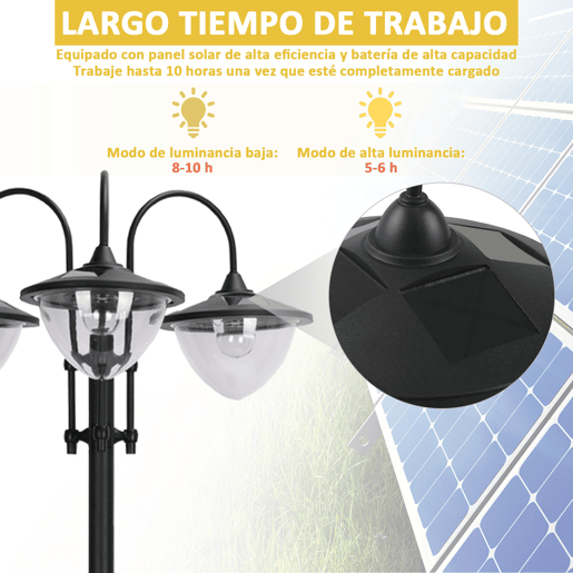 Outsunny Candeeiro Solar de Jardim com 18 Luzes LED Branco Frio 6000K Impermeável IP44 Sensor de Noite e Base em Forma de Floreira Candeeiro de Exterior para Terraço Pátio 60x55x189cm Preto