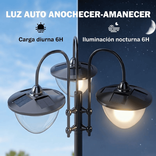 Outsunny Candeeiro Solar de Jardim com 18 Luzes LED Branco Frio 6000K Impermeável IP44 Sensor de Noite e Base em Forma de Floreira Candeeiro de Exterior para Terraço Pátio 60x55x189cm Preto