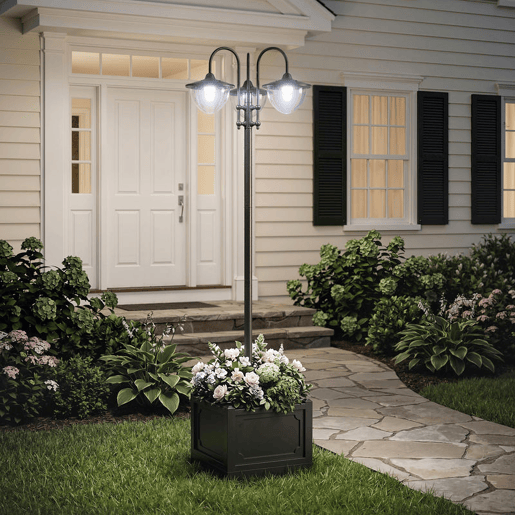 Outsunny Candeeiro Solar de Jardim com 18 Luzes LED Branco Frio 6000K Impermeável IP44 Sensor de Noite e Base em Forma de Floreira Candeeiro de Exterior para Terraço Pátio 60x55x189cm Preto
