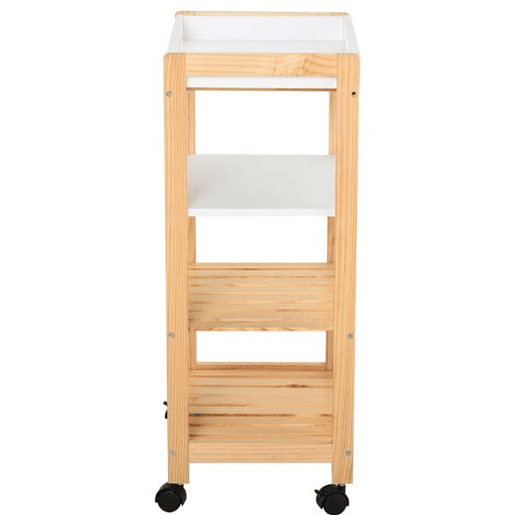 HOMCOM Carrinho de cozinha Carrinho de serviço doméstico de 4 niveis com bandeja removível Prateleira universal de rodas 40x30x76cm Madeira branca