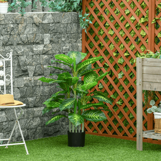 HOMCOM Planta Artificial Aglaonema Planta Sintética de 95cm com 42 Folhas e Vaso de Cimento Decoração para Casa Escritório e Exterior Verde