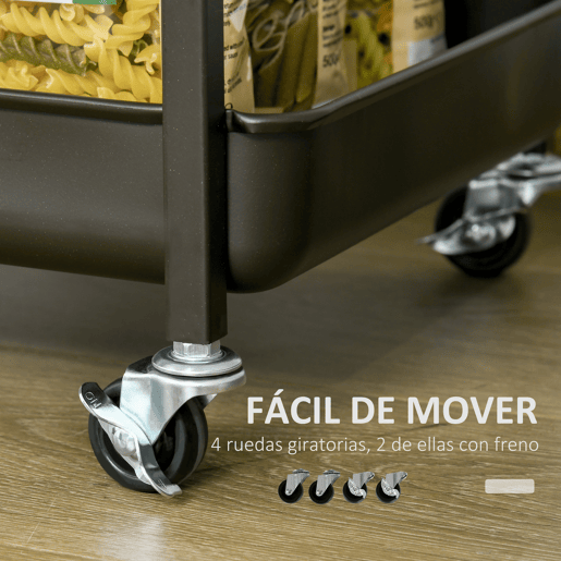 HOMCOM Carrinho de Cozinha com Rodas Carrinho Auxiliar com Prateleiras de 3 Níveis Bancada Dobrável e 2 Porta-Copos para Sala de Jantar 118x36,5x82cm Marrom Rústico