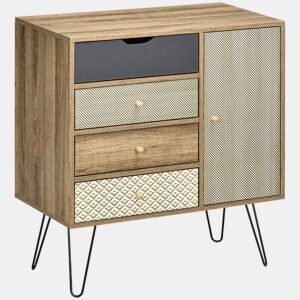 HOMCOM Cómoda com 4 Gavetas Gaveteiro de Madeira com Porta Prateleira Ajustável e Pés de Metal para Sala de Estar Dormitório Cozinha 79x39x86cm Marrom