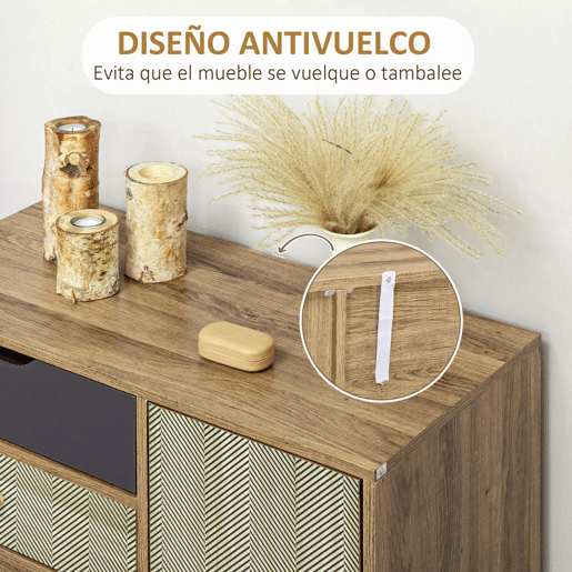 HOMCOM Cómoda com 4 Gavetas Gaveteiro de Madeira com Porta Prateleira Ajustável e Pés de Metal para Sala de Estar Dormitório Cozinha 79x39x86cm Marrom