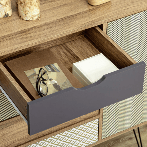 HOMCOM Cómoda com 4 Gavetas Gaveteiro de Madeira com Porta Prateleira Ajustável e Pés de Metal para Sala de Estar Dormitório Cozinha 79x39x86cm Marrom