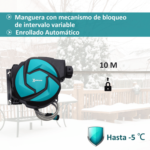 DURHAND Carretel para Mangueira Retrátil de Irrigação 10m + 1m Sistema Automático de Carretel com Trava 29,5x16,5x33 cm Preto e Verde DURHAND Carretel para Mangueira Retrátil de Irrigação 10m + 1m Sistema Automático de Carretel com Trava 29,5x16,5x33 cm Preto e Verde