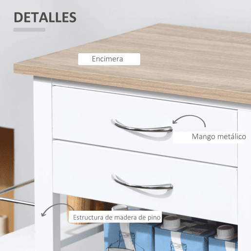 HOMCOM Carrinho de Cozinha com Gavetas, Cestas, Prateleiras para Especiarias, Porta-Toalhas e Rodas 92x37x82 cm Branco HOMCOM Carrinho de Cozinha com Gavetas, Cestas, Prateleiras para Especiarias, Porta-Toalhas e Rodas 92x37x82 cm Branco