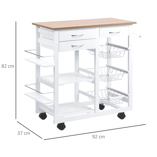HOMCOM Carrinho de Cozinha com Gavetas, Cestas, Prateleiras para Especiarias, Porta-Toalhas e Rodas 92x37x82 cm Branco HOMCOM Carrinho de Cozinha com Gavetas, Cestas, Prateleiras para Especiarias, Porta-Toalhas e Rodas 92x37x82 cm Branco