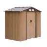 Outsunny Abrigo de Jardim 213x130x185cm Abrigo de Jardim Metálico de Exterior para Armazenamento de Ferramentas com 2 Portas Deslizantes e 4 Janelas para Terraço Marrom Claro