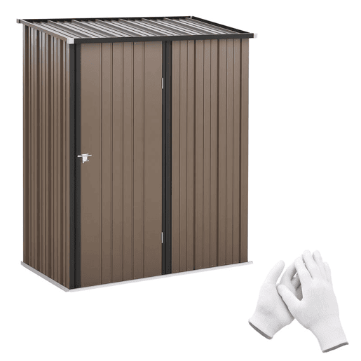 Outsunny Abrigo de Jardim 1,34m² 161,5x94,5x196cm Abrigo de Exterior de Aço Galvanizado com Porta e Fechadura para Armazenamento de Ferramentas Marrom