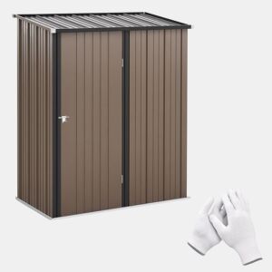 Outsunny Abrigo de Jardim 1,34m² 161,5x94,5x196cm Abrigo de Exterior de Aço Galvanizado com Porta e Fechadura para Armazenamento de Ferramentas Marrom