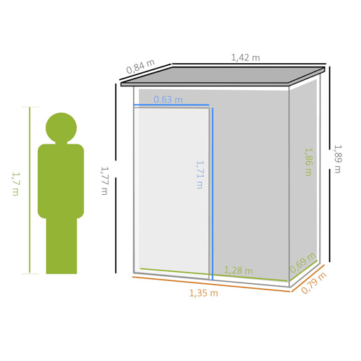 Outsunny Abrigo de Jardim 1,34m² 161,5x94,5x196cm Abrigo de Exterior de Aço Galvanizado com Porta e Fechadura para Armazenamento de Ferramentas Marrom