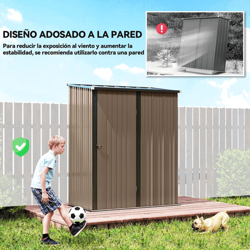 Outsunny Abrigo de Jardim 1,34m² 161,5x94,5x196cm Abrigo de Exterior de Aço Galvanizado com Porta e Fechadura para Armazenamento de Ferramentas Marrom