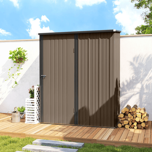 Outsunny Abrigo de Jardim 1,34m² 161,5x94,5x196cm Abrigo de Exterior de Aço Galvanizado com Porta e Fechadura para Armazenamento de Ferramentas Marrom